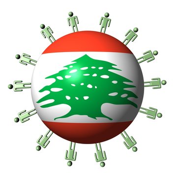 circle of people around Lebanon flag sphere illustration