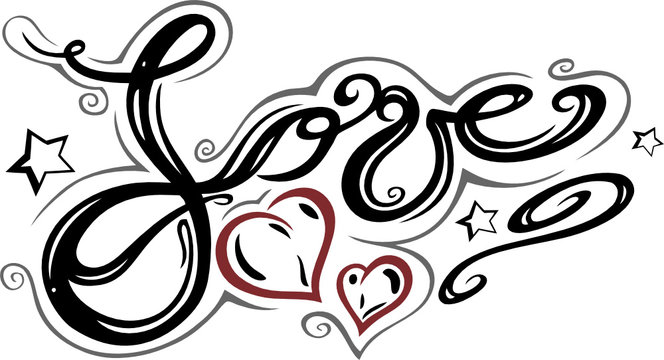 Liebe. love, Logo, filigran, Schnörkel, Tattoo Schrift