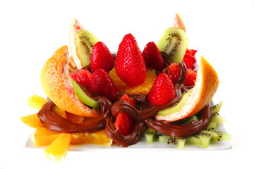 Fototapeta na wymiar tropical fruits with chocolate