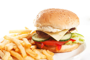 Hamburger with fries
