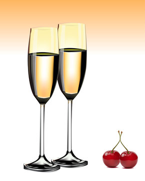 Two wine glass and cherry