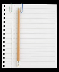 pages with staples and a pencil