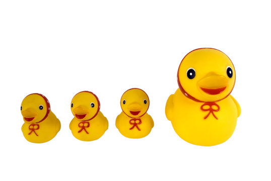 yellow duck and three ducklings in red kerchiefs