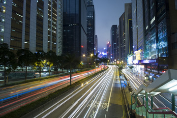 busy traffic night in hong kong