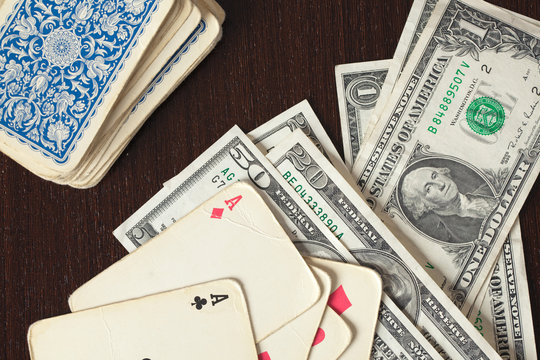 vintage poker cards and american money
