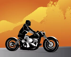 Fototapete Motorrad Chopper-Motorrad-Vektor mit Rocker darauf mit Tattoo