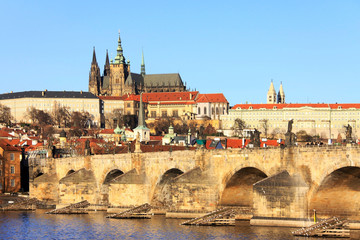 Prague's gothic Castle with the Charles Bridge