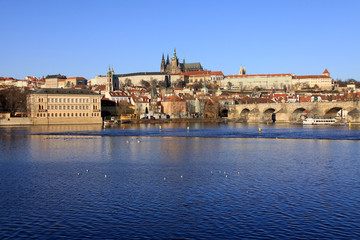 Spring Prague's gothic Castle with the Charles Bridge