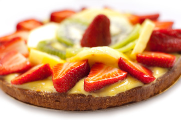 slice fruit cake selective focus on front
