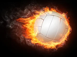 Crédence de cuisine en verre imprimé Flamme Ballon de volley-ball en feu
