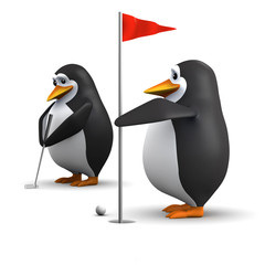 Penguins playing golf