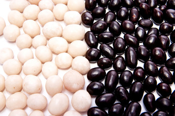 Black and white candies