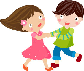 Happy dancing boy and girl