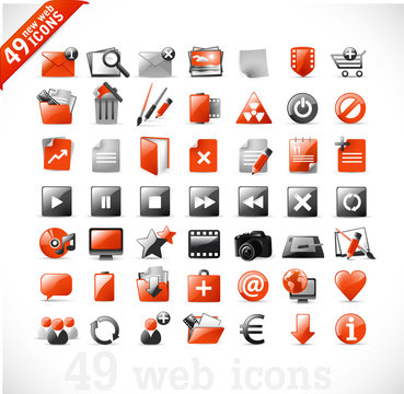new set of 49 most popular icons on the web 2 / red