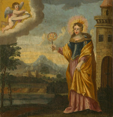 Saint Barbara flees from her father