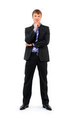 Obraz premium a smiling businessman standing against isolated white background