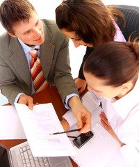 Fototapeta premium Happy successful business people in a meeting.