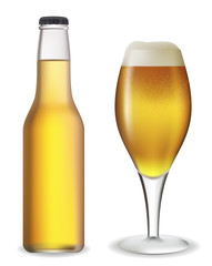 Beer bottle and glass. Vector illustration.