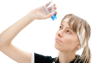 girl with empty water bottle