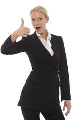 businesswoman with thumb up wearing a jacket ,trousers