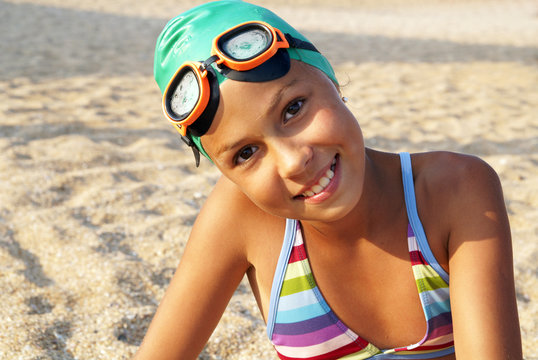 Preteen girl on sea beach