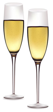 Vector illustration. Two glasses of champagne.