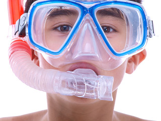 child wearing a diving mask