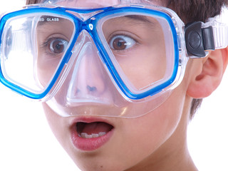 child scared of scuba diving