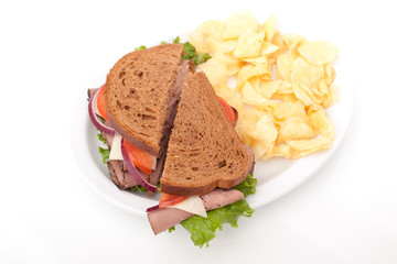 Roast beef sandwich on rye bread