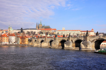 Fototapeta na wymiar Spring Prague's gothic Castle with the Charles Bridge