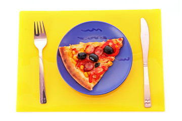 Tasty pizza with olives isolated on white