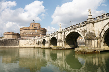 Older Bridge and Castle Sant Angelo in Rome - obrazy, fototapety, plakaty