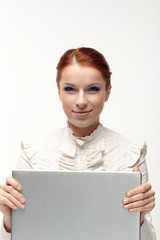Naklejka premium Business woman working on her laptop.