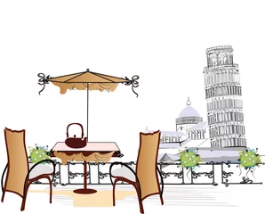 Vlies Fototapete Gezeichnetes Straßencafé Open-Air-Café in Pisa