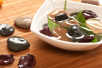 zen stones and leaves .