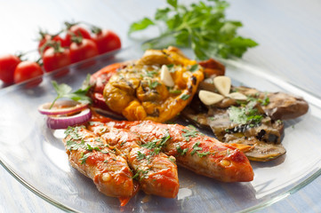 mullet and grilled vegetables