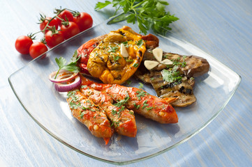 mullet and grilled vegetables