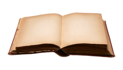Old book with blank pages isolated on white background