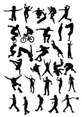 Set of active children vector silhouettes