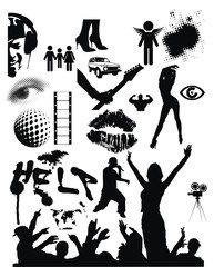 Silhouettes of people and vector elements for design