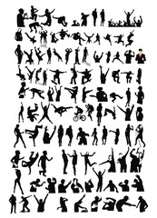 Set of active children vector silhouettes