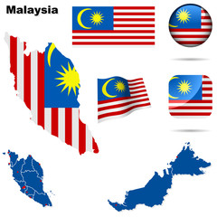 Malaysia vector set. Shape, flags and icons.