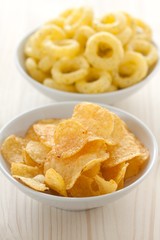 Potato chips and onion rings