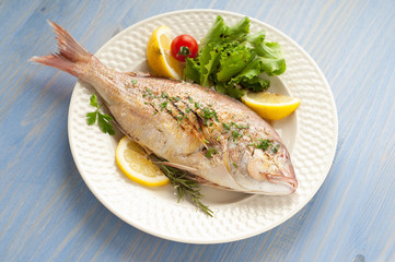 grilled red snapper with salad on dish