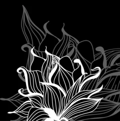 Crédence de cuisine en verre imprimé Fleurs noir et blanc Fleurs originales sur fond noir