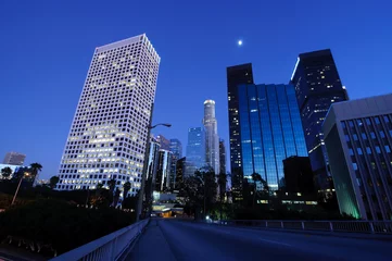 Poster Prachtige skyline van Los Angeles onder het maanlicht © Mike Liu
