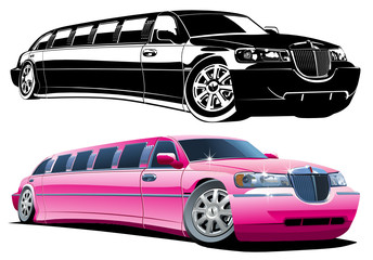Vector cartoon limousine - obrazy, fototapety, plakaty