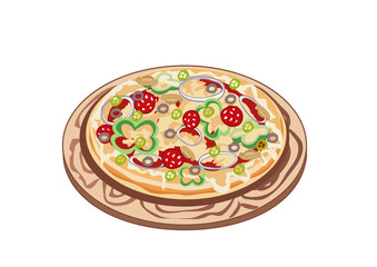 The big fragrant and hot pizza on board