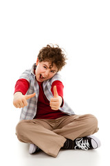 Boy showing OK sign isolated on white background
