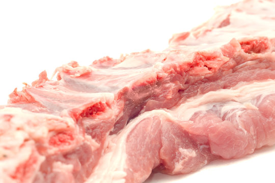 Uncooked pork ribs and meat isolated